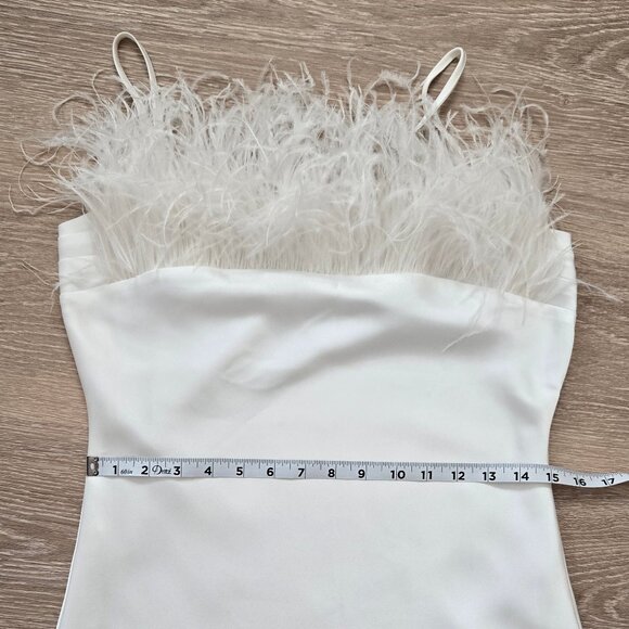 Line & Dot Kimi Dress Size Medium Feather Trim Satin MSRP $184 New Without Tags - Picture 6 of 17